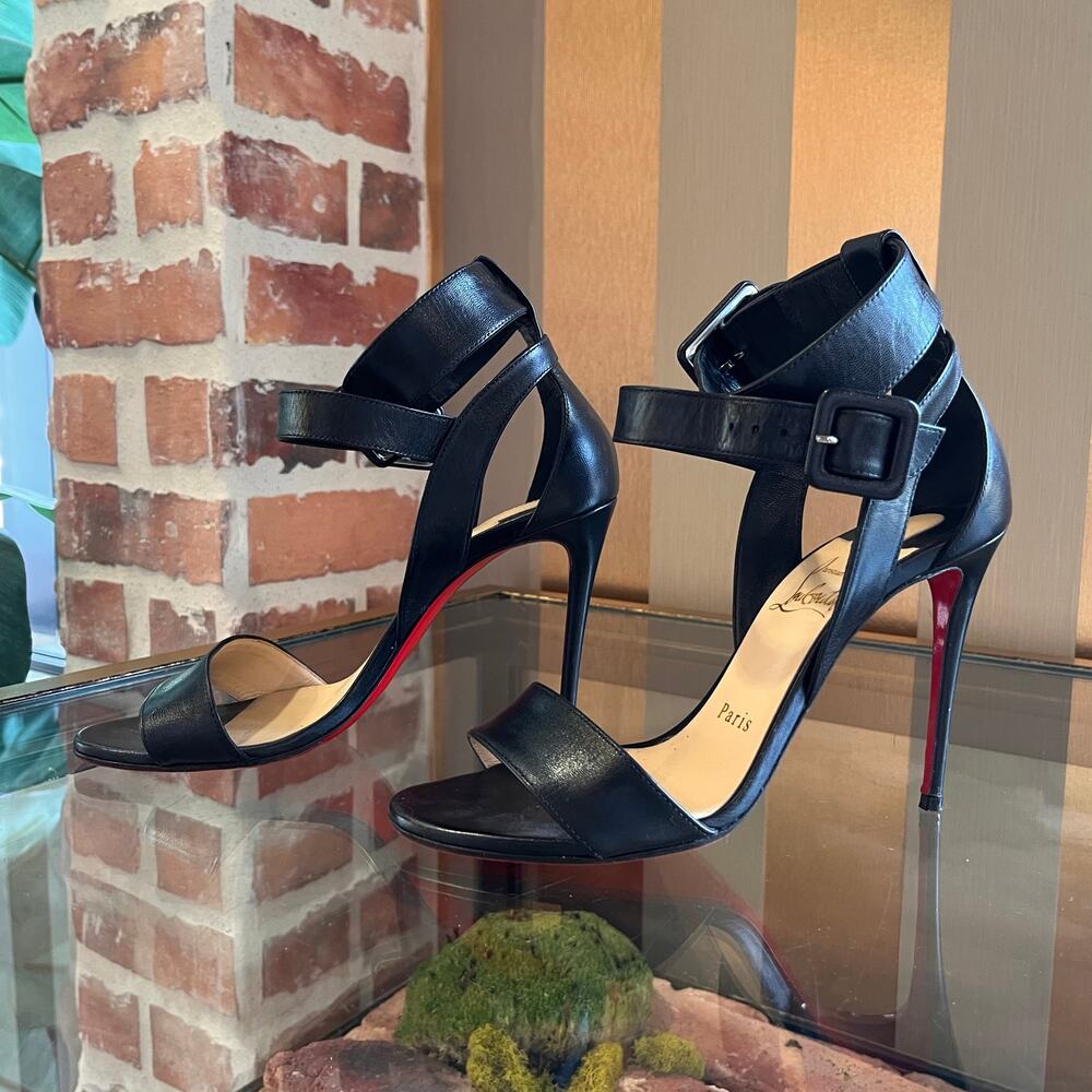 LOUBOUTIN Kid Multipoint 100 Black Leather Sandals SZ 36 (US 6) - Picture 4 of 13